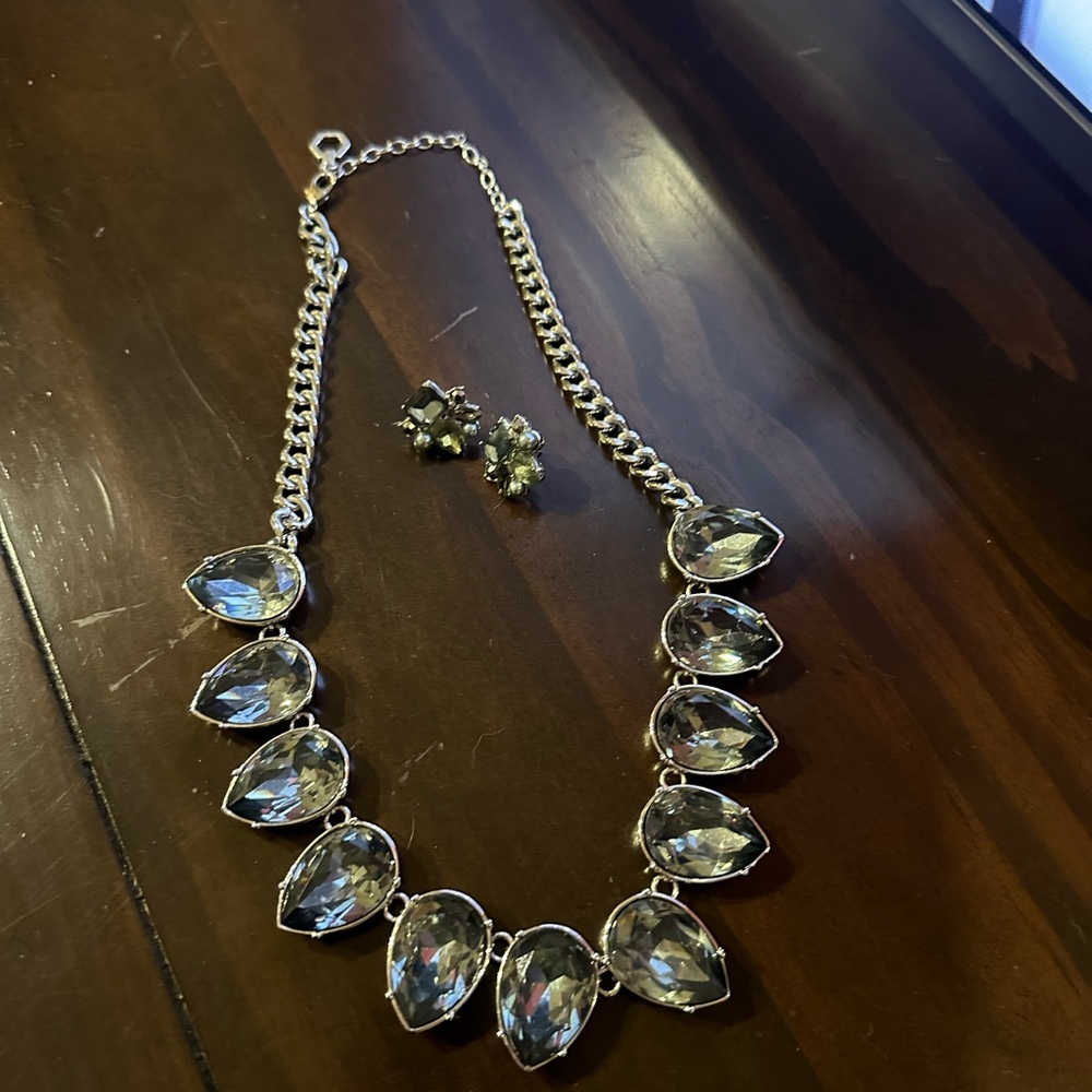 Smoky Blue Crystal Statement necklace and earrings set